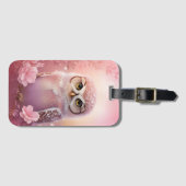 かわいい夢のようなピンクの穴居性フクロウ ラゲッジタグ (正面横)