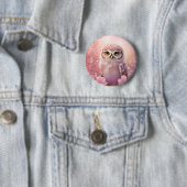かわいい夢のようなピンクの穴居性フクロウ 缶バッジ (インサイチュ)