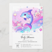 かわいい夢のイルカの赤ちゃんシャワー 招待状 (正面/裏面)