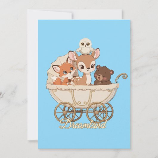 かわいい夢の国の森林動物 | ベビーキツネ、鹿 案内状 (正面)