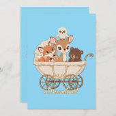 かわいい夢の国の森林動物 | ベビーキツネ、鹿 案内状 (正面/裏面)