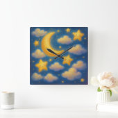 かわいい夢見る夜空 - パステル画スタイル スクエア壁時計 (ホーム)