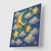 かわいい夢見る夜空 - パステル画スタイル スクエア壁時計 (傾斜)