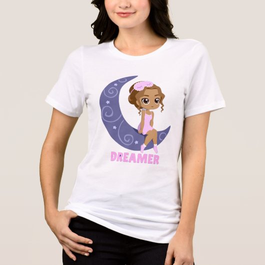 かわいい夢見る月娘 ドリーマー 白 トライブレンドTシャツ (正面)