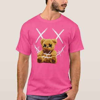 かわいい大きなテディベアと有刺鉄線顔スマイル Tシャツ
