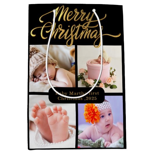 かわいい大きなベビー初めてのクリスマス抱き枕 ミディアムペーパーバッグ (正面)