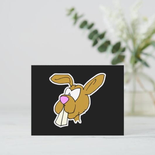 かわいい大きな歯の茶色のウサギ ポストカード (スタンド正面)