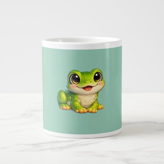 かわいい大きな目のカエル かわいい動物デザイン ジャンボコーヒーマグカップ (正面)