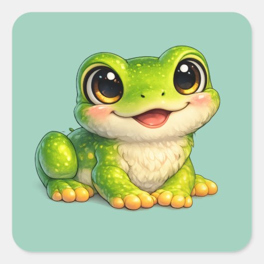 かわいい大きな目のカエル かわいい動物デザイン スクエアシール (正面)