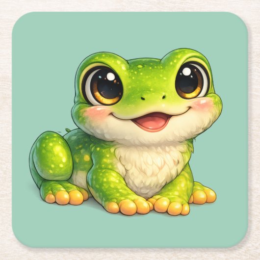 かわいい大きな目のカエル かわいい動物デザイン スクエアペーパーコースター (正面)