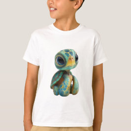かわいい大きな目のカメ 海の生き物 キッズ Tシャツ