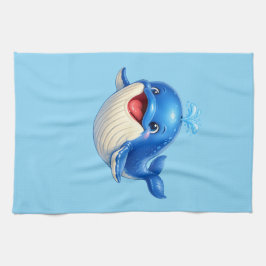 かわいい大きな目のクジラのイラスト キッチンタオル