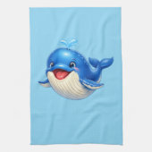 かわいい大きな目のクジラのイラスト キッチンタオル (縦)