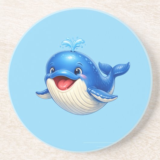 かわいい大きな目のクジラのイラスト コースター (正面)