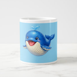 かわいい大きな目のクジラのイラスト ジャンボコーヒーマグカップ