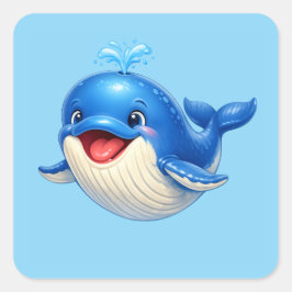 かわいい大きな目のクジラのイラスト スクエアシール