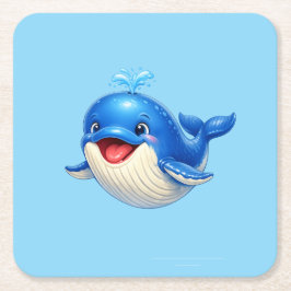 かわいい大きな目のクジラのイラスト スクエアペーパーコースター