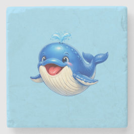 かわいい大きな目のクジラのイラスト ストーンコースター