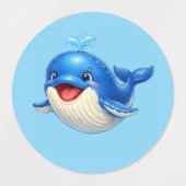 かわいい大きな目のクジラのイラスト ラベル (デザイン1)