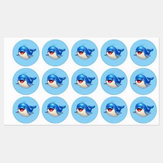 かわいい大きな目のクジラのイラスト ラベル (シート)