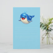 かわいい大きな目のクジラのイラスト 便箋 (スタンド正面)