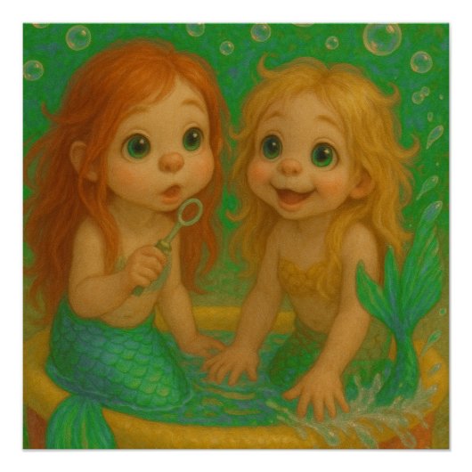 かわいい大きな目の人魚の姉妹プールファンタジー ポスター (正面)