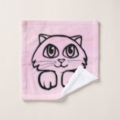 かわいい大きな目の猫のピンクののぞき見 バスタオルセット (ウォッシュタオル)