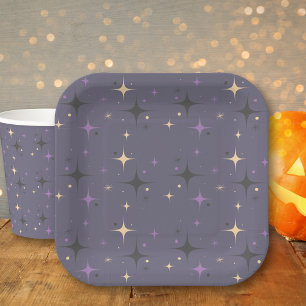 かわいい大きな目の翼の妖精の黒猫ハロウィン ペーパープレート