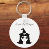 かわいい大きな目の魔女の女の子ファンタジーおとぎ話アート キーホルダー (正面)