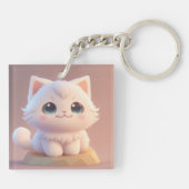 かわいい大きな目ふわふわ白い子猫 キーホルダー (裏面)