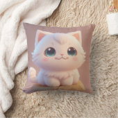 かわいい大きな目ふわふわ白い子猫 クッション (ブランケット)