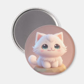 かわいい大きな目ふわふわ白い子猫 マグネット (正面/裏面)