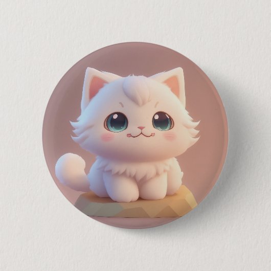 かわいい大きな目ふわふわ白い子猫 缶バッジ (正面)