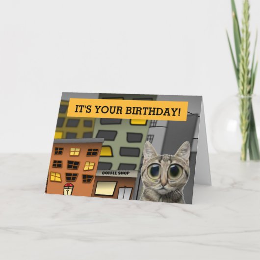 かわいい大きな目をしたキジちゃん シティ 誕生日カード カード (正面)