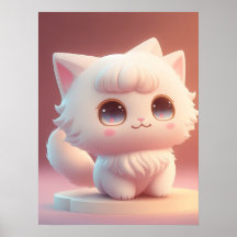 かわいい大きな目をしたフワフワの白猫