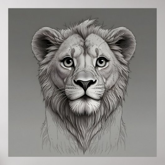 かわいい大きな目をしたライオン ポスター (正面)