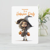 かわいい大きな目をした魔女のハロウィンパーティー 招待状 (スタンド正面)