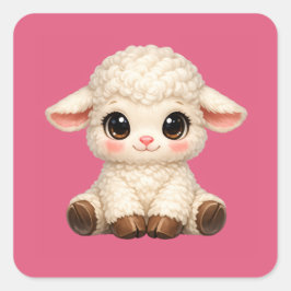 かわいい大きな目を持つ幸せな羊 かわいい農場の動物 スクエアシール