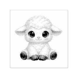 かわいい大きな目を持つ幸せな羊 かわいい農場の動物 セルフインキングスタンプ
