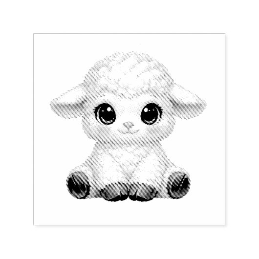 かわいい大きな目を持つ幸せな羊 かわいい農場の動物 セルフインキングスタンプ (デザイン)