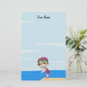 かわいい大きな目泳ぐ人ガールピンク水玉模様 便箋 (スタンド正面)