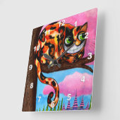 かわいい大きな緑の目カリコチェシャーキャット スクエア壁時計 (傾斜)