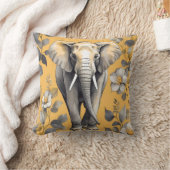 かわいい大きな象の歩くオーバー黄色のデイジー クッション (ブランケット)