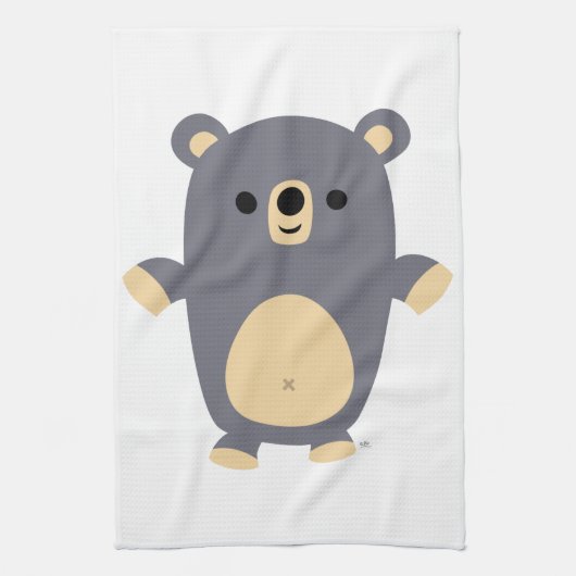 かわいい大きな青い漫画クマのキッチンタオル キッチンタオル (縦)