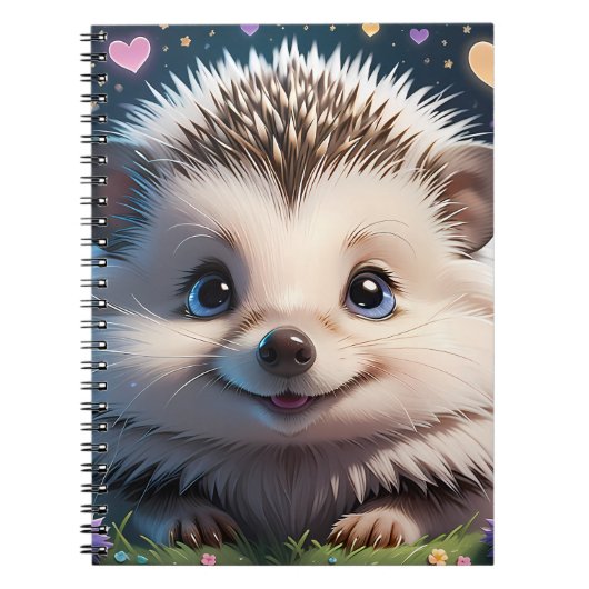 かわいい大きな青い目をしたハリネズミ ノートブック (正面)