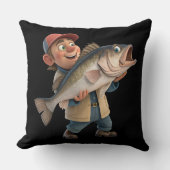 かわいい大きな魚と幸せ漁師 クッション (正面)