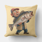 かわいい大きな魚と幸せ漁師 クッション (正面)