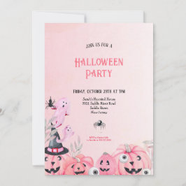 かわいい大人と子供のピンクハロウィンパーティー 招待状