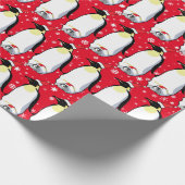 かわいい大人のペンギンとベビーのクリスマス ラッピングペーパー (角)