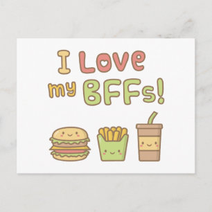 かわいい大好きBFFたち ファストフードの落書き ポストカード